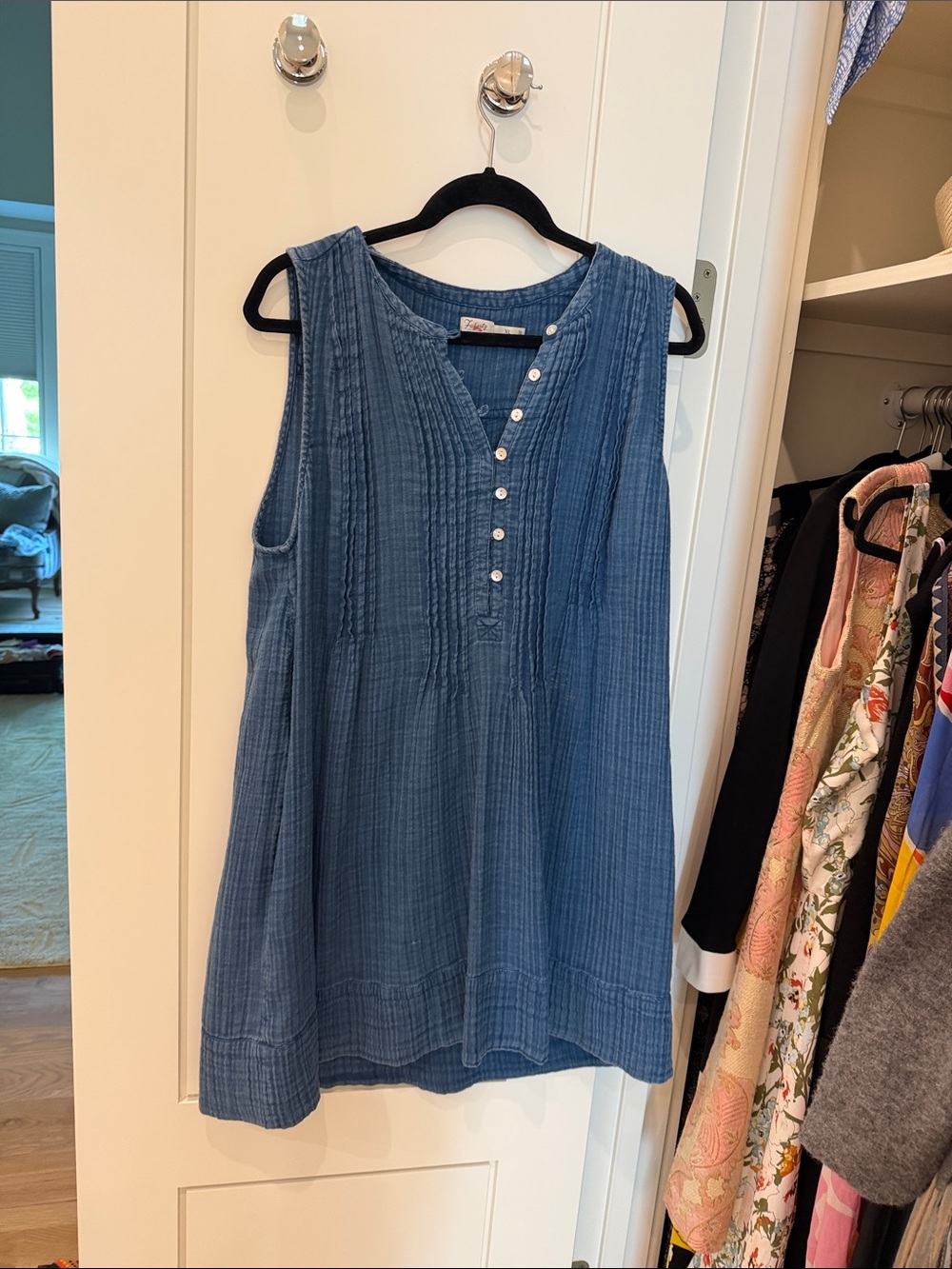 Faherty Indigo Sleeveless Pintuck Tunic Dress